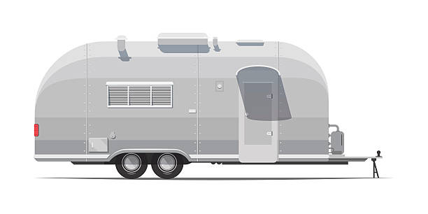 Grey trailer for tourism retro style. Classic 1970