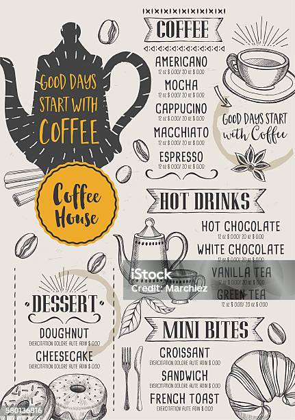 Coffee Cafe Menu Template Design Stock Illustration - Download Image Now - American Culture, Banner - Sign, Cappuccino