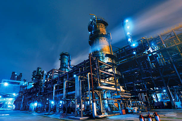 Oil Refinery, Chemical & Petrochemical plant Oil Refinery, Chemical & Petrochemical plant abstract at night. crude oil stock pictures, royalty-free photos & images