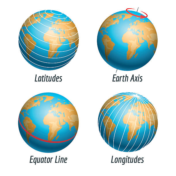 illustrazioni stock, clip art, cartoni animati e icone di tendenza di latitudine e longitudine del globo terrestre - equatore luoghi geografici
