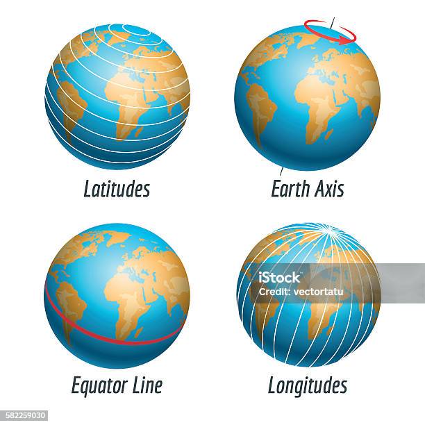 Latitude And Longitude Of Earth Globe Stock Illustration - Download Image Now - Latitude, Longitude, Equator