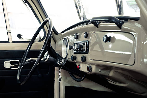 interior of vw beetle oldtimer fom 1970 - car obsolete old editorial imagens e fotografias de stock