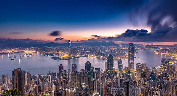 istock Hong Kong city view from peak at dawn 582261782