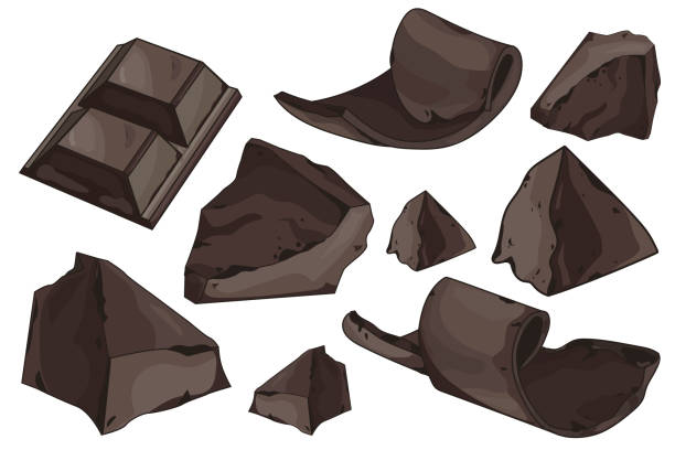 czekolada wióry ustaw na białe tło - white background part of wet ideas stock illustrations