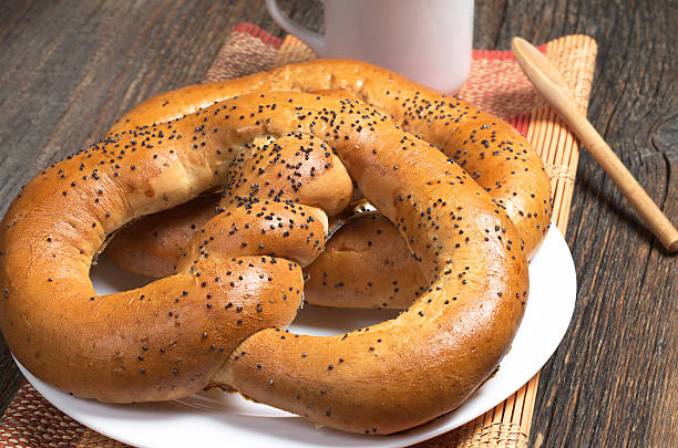 istock Sweet pretzels with coffee 582264046