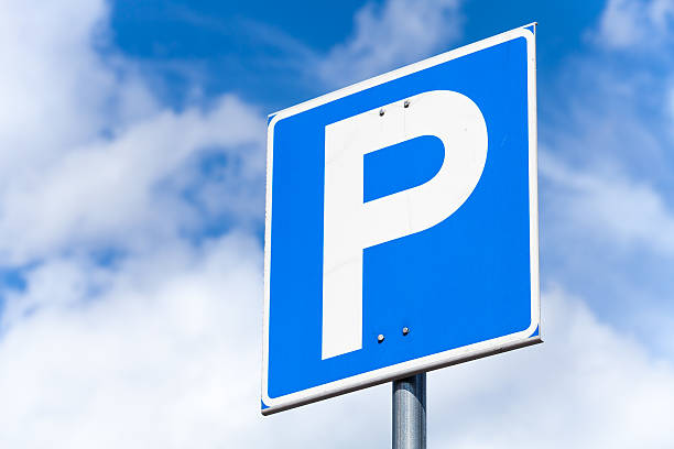 istock Blue square parking road sign 582270906