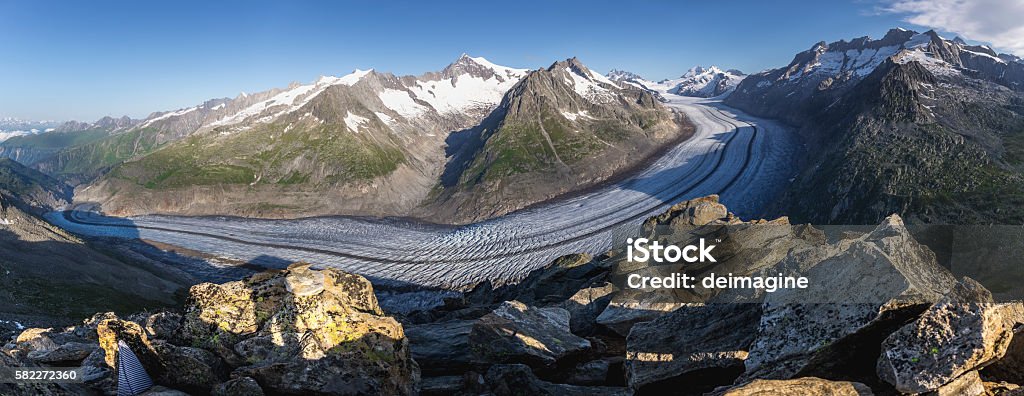 View of the glacier, Eggishornn, Aletsch, Switzerland View of the glacier Aletsch Glacier Stock Photo
