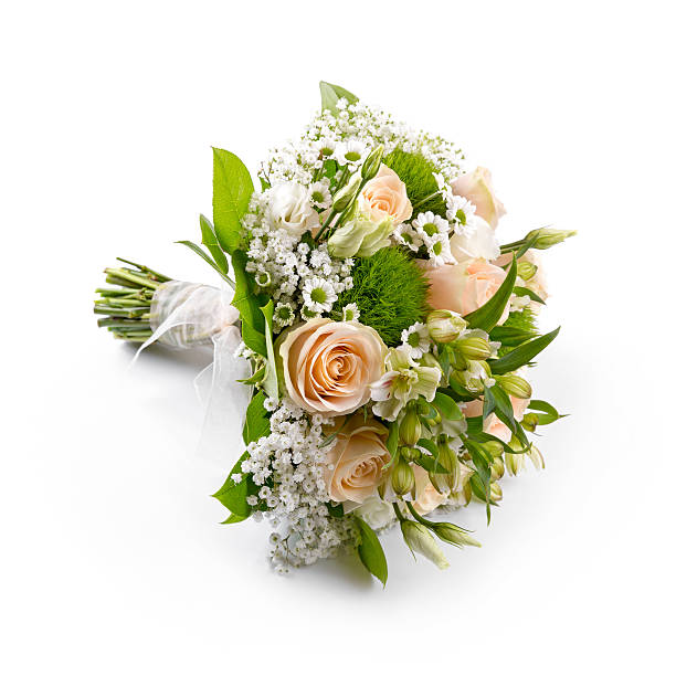 흰색에 고립 된 신부의 결혼식 꽃다발 - bouquet wedding bride flower 뉴스 사진 이미지