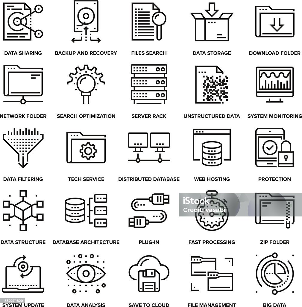 Data Management Icons Abstract vector collection of line data management icons. Elements for mobile and web applications. Icon Symbol stock vector