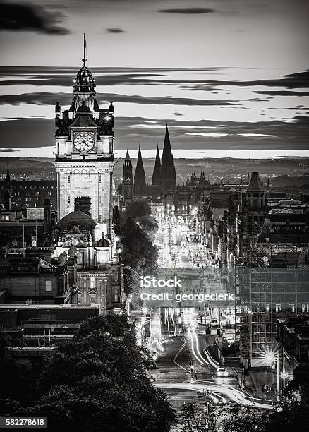 Edinburgh Skyline In Black And White At Dusk Stock Photo - Download Image Now - Black And White, Edinburgh - Scotland, Photography