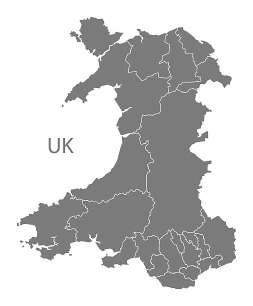 wales map with regions grey - wales stock illustrations