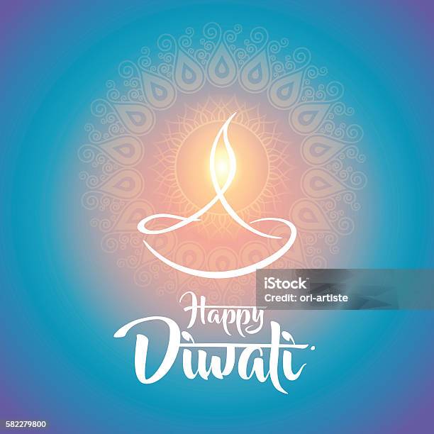 Happy Diwali Diya Oil Lamp Design Stock Illustration - Download Image Now - Computer Graphic, Cultures, Diwali