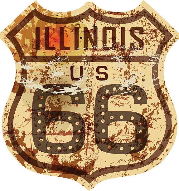 Vector illustration of vintage route 66 road sign,Illinois