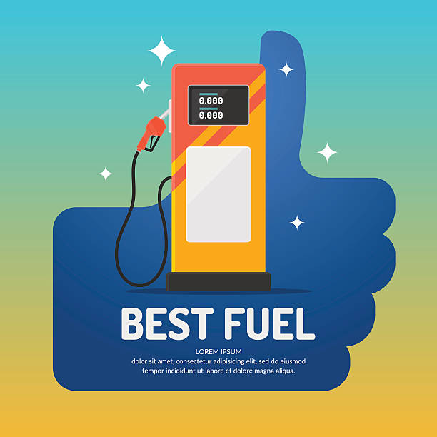 주유소를 테마로 한 밝은 광고 포스터. - gas station fuel pump station gasoline stock illustrations