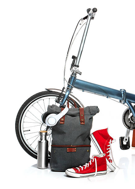 istock The new modern bicycle and suitcase, sneakers, thermos 582289312