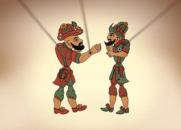 Karagoz Hacivat illustration horizontal play scene Karagoz Hacivat puppet show hacivat karagoz stock illustrations