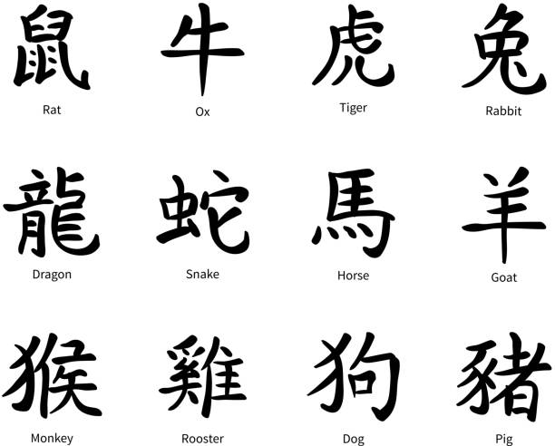 istock Chinese zodiac symbols, black hieroglyphs isolated on white 582290726
