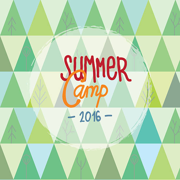 ilustrações, clipart, desenhos animados e ícones de acampamento de verão para crianças com árvores e montanhas - summer camp sign child summer