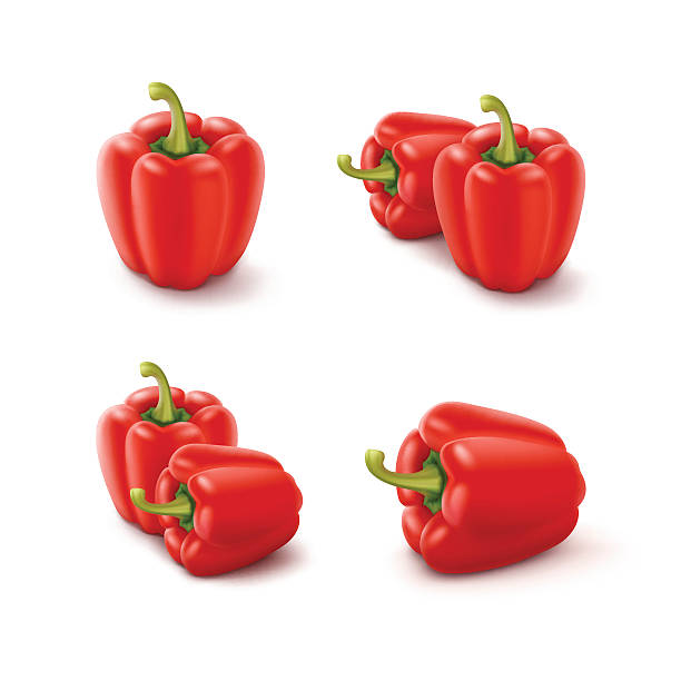 Vector Set of Red Sweet Bulgarian Bell Peppers, Paprika Isolated Vector Set of Red Sweet Bulgarian Bell Peppers, Paprika Isolated on White Background red bell pepper stock illustrations