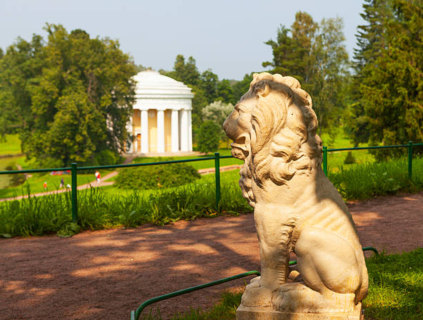 escultura de um leão. o pavlovsk. rússia. - statue architecture sculpture formal garden - fotografias e filmes do acervo
