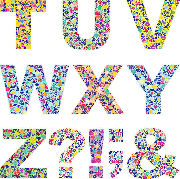 istock Vector coloring font with chaotic images of different icons insi 582294850