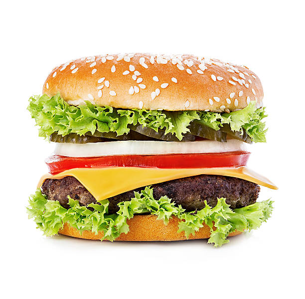 istock Big burger, hamburger, cheeseburger close-up isolated on a white background. 582296166