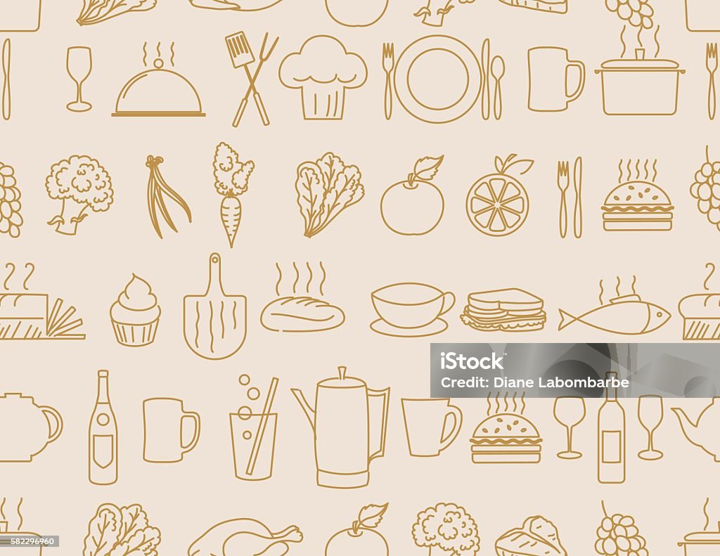 Thin Line Art Restaurant And Food Industry Icons Seamless Pattern Drawing - Art Product stock vector
