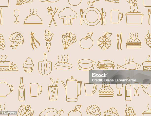 Thin Line Art Restaurant And Food Industry Icons Seamless Pattern Stock Illustration - Download Image Now