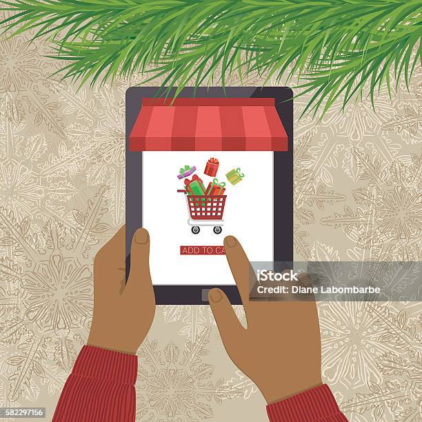 Concept For Online Christmas Shopping Using A Tablet Stock Illustration - Download Image Now