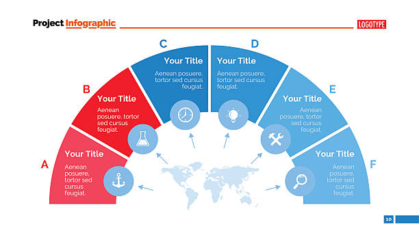 Semicircle Diagram Slide Template Process chart slide template. Business data. Graph, diagram, design. Creative concept for infographic, templates, presentation, marketing. Can be used for topics like management, strategy, production. semi circle stock illustrations