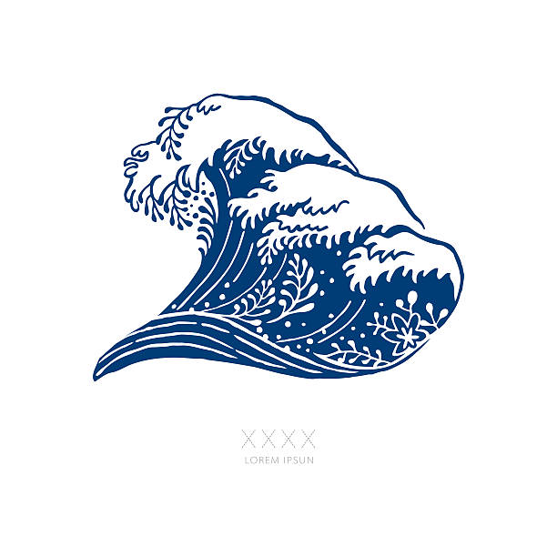 Big Navy Blue Wave japoński styl – artystyczna grafika wektorowa