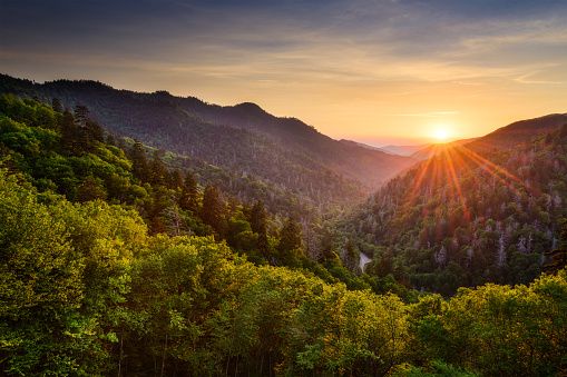 Sunset at the Newfound Gap in the Great Smoky Mountains.