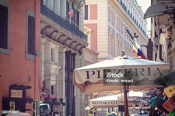Street Of Rome Stock Photo - Download Image Now - Italy, Old-fashioned, Pizzeria