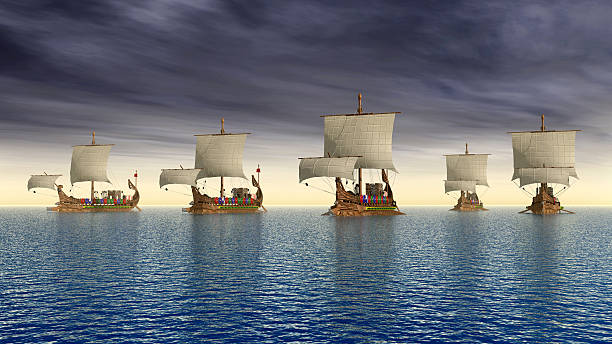istock Ancient Roman Warships 582300644
