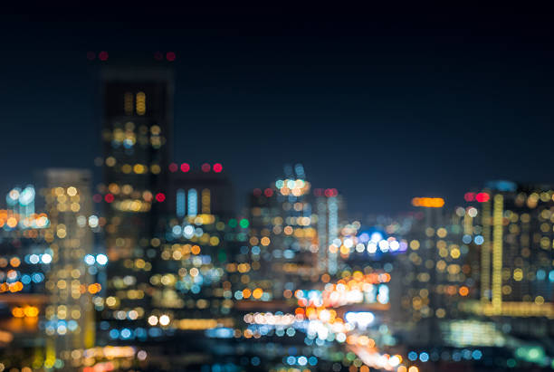 istock Blurred abstract background lights, beautiful cityscape view. 582300696