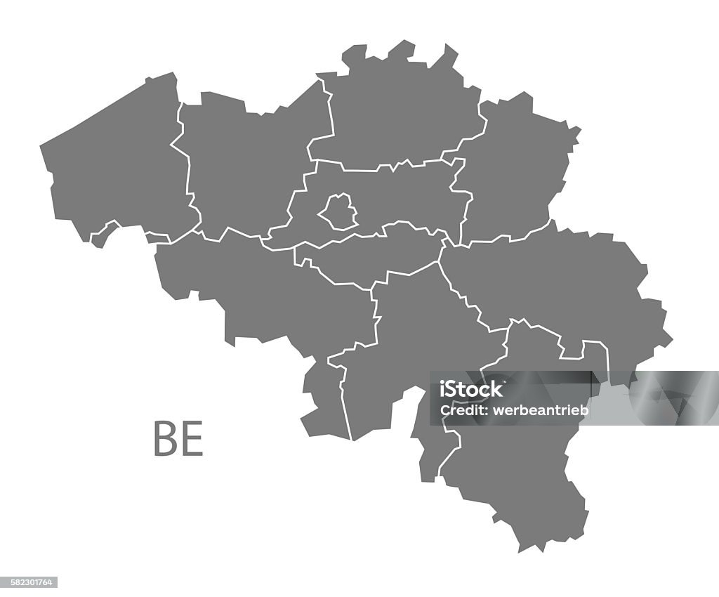 Regiones de Bélgica Mapa gris - Ilustración de stock de Bélgica libre de derechos