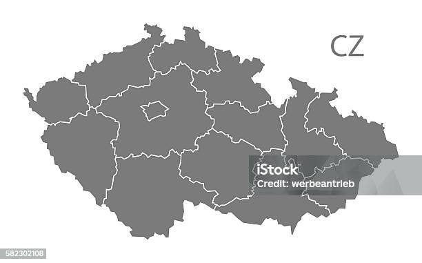 Czech Republic Regions Map Grey Stock Illustration - Download Image Now - Czech Republic, Map, Computer Graphic