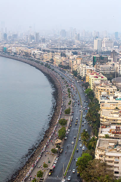 Aerial view of Marine Drive in Mumbai, India. stock photo
