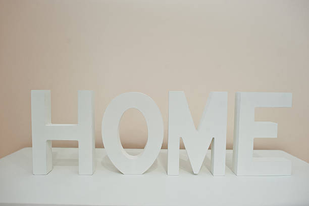 istock White wooden letters HOME on the shelf 582303792