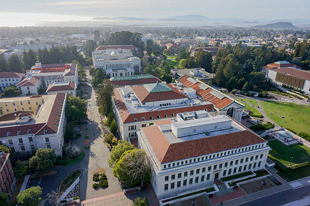 Aerial View of UC Berkeley Campus Buildings This photo was taken from the top of Sather Tower on UC Berkeley campus.  berkeley california stock pictures, royalty-free photos & images