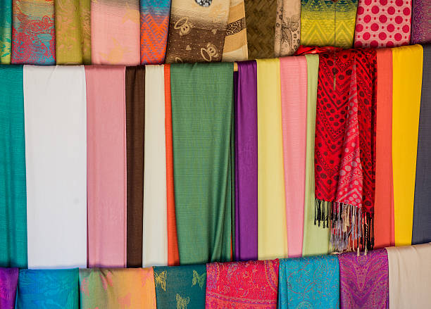 istock background of handmade Silk Scarves 582309596