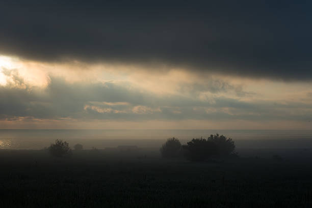 paysage brumeux, près du cap kaliakra, bulgarie - kaliakra photos et images de collection
