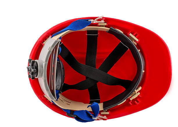 istock Red safety helmet on white background. 582313664