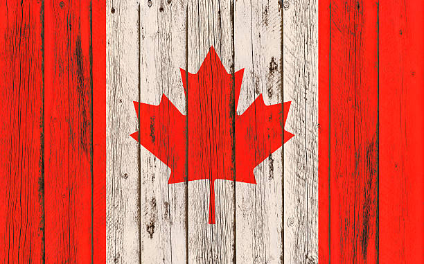 istock Flag of Canada painted on wooden frame 582315302