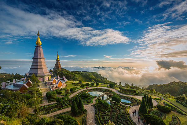 Landscape of two pagoda on the top of Inthanon mountain Landscape of two pagoda on the top of Inthanon mountain, Chiang Mai, Thailand. chiang mai province stock pictures, royalty-free photos & images