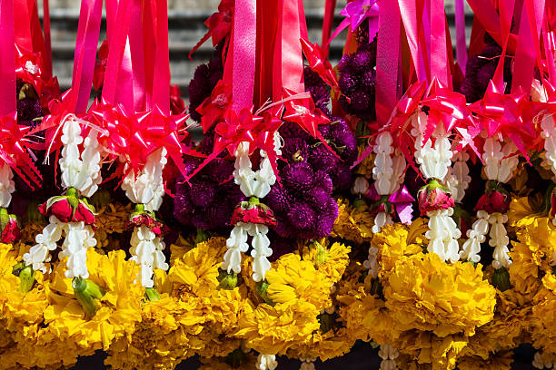 istock Many Thai garlands in temple 582317746