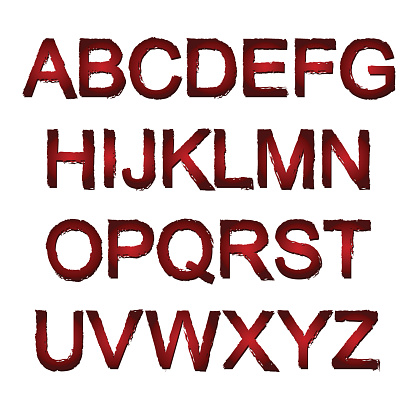 Dark red painted alphabet set. Vector illustration.