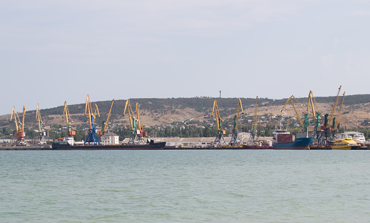 Cranes in the seaport on the Black Sea. Crimea