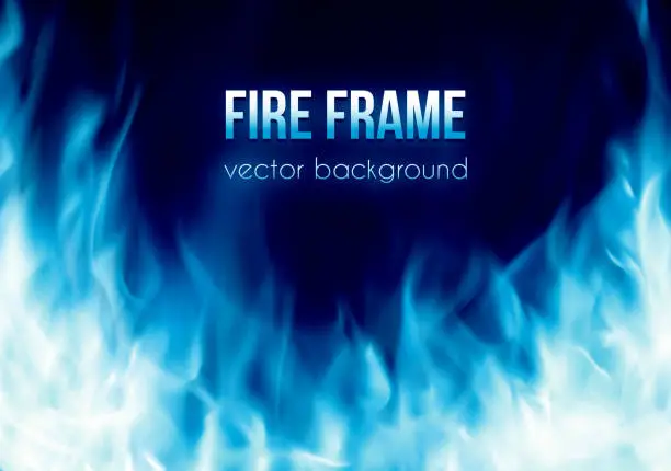 Vector illustration of Vector banner with blue color burning fire frame