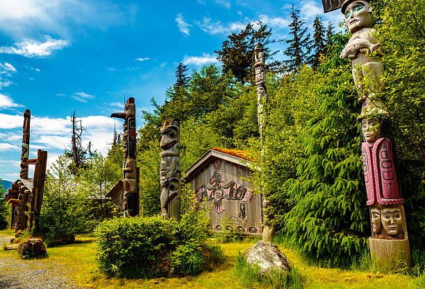 istock Native American Clan House and Totems 583696924